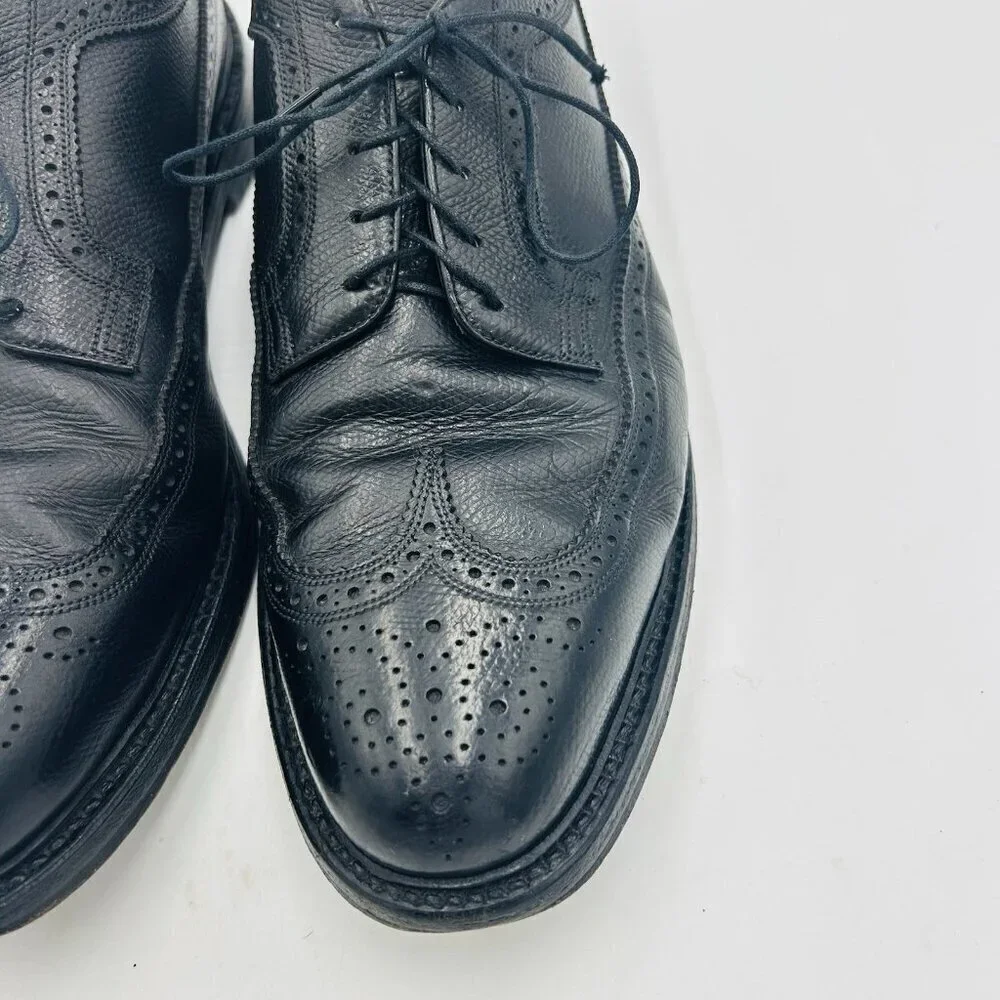 Vintage Florsheim Imperial 96624 Black Longwing Leather 5 Nail Shoes Sz 10.5 D